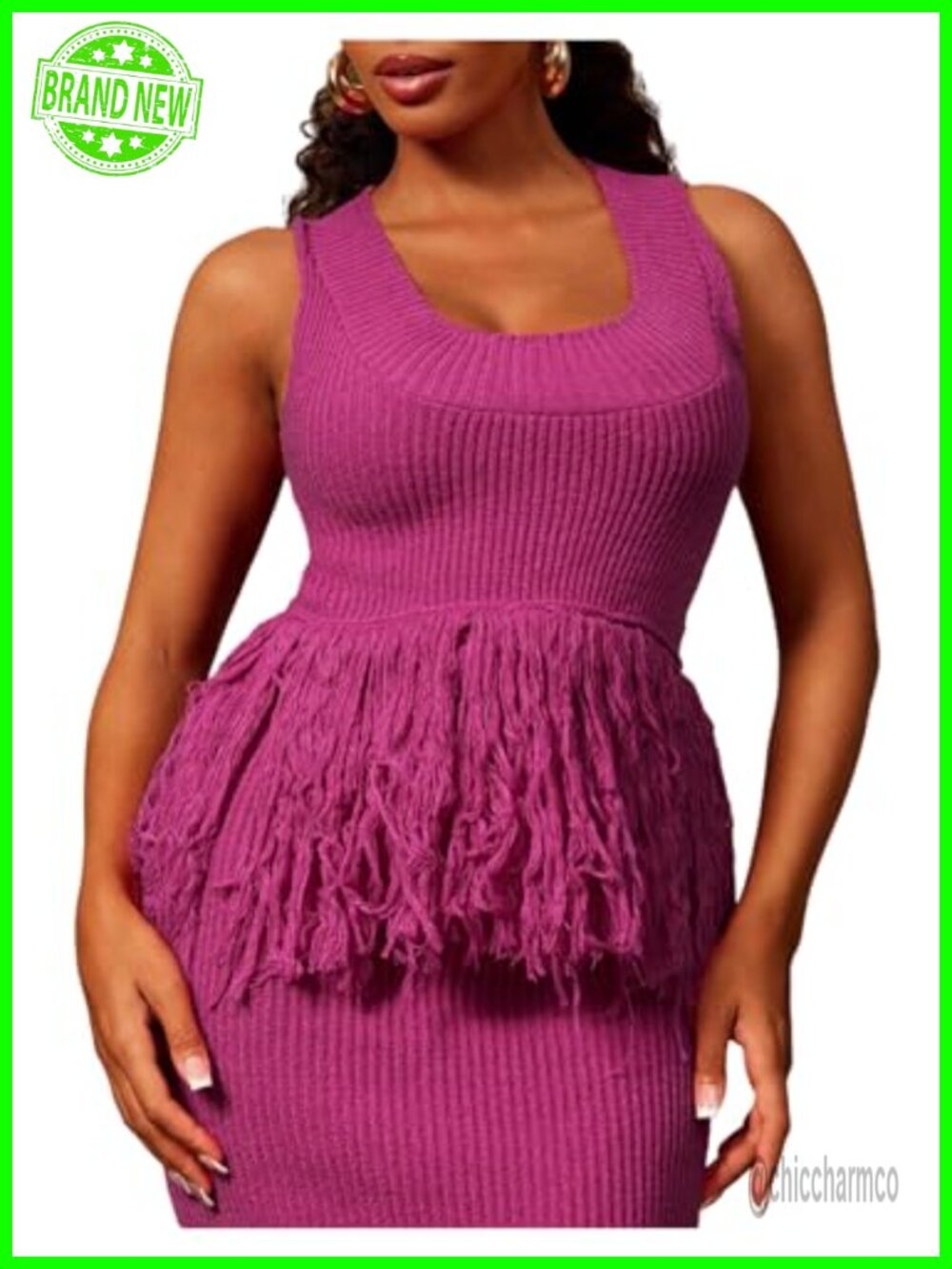 Sleeveless Fringe Scoop Neck Rib Knit Summer Sweater Vest
